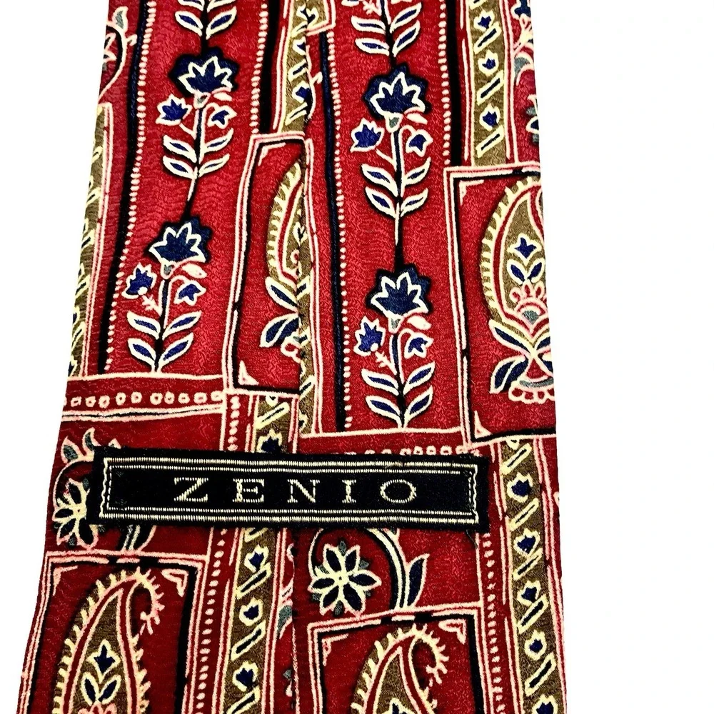 ✅Zenio Silk Mens Tie Red Paisley Floral Jacquard ❗️Handmade Silky Smooth #️⃣0029